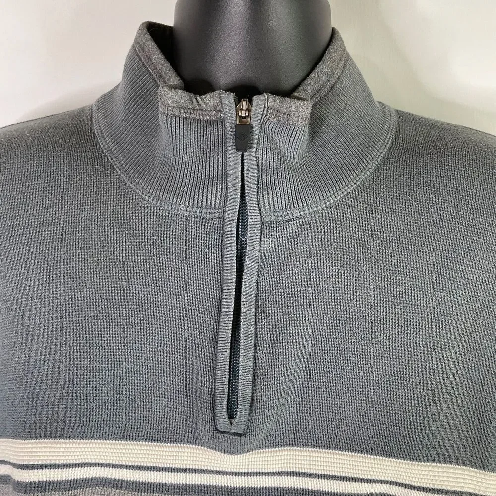 Eddie Bauer Men Pullover XL Tall Gray Thick Knit Heavyweight Faux Collar 1/4 Zip